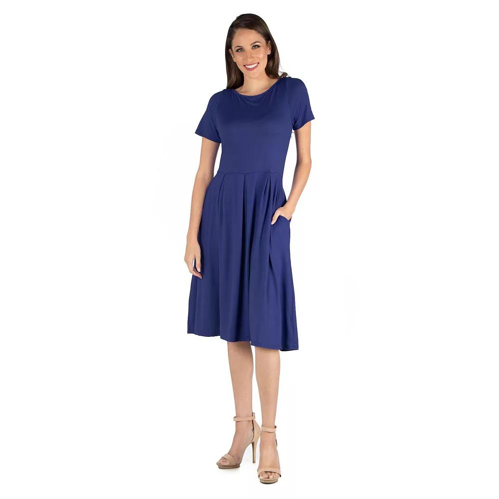 Women's 24seven Comfort Apparel Short Sleeve Midi Dress with Pockets,  Product Image