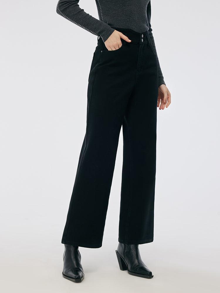 Denim High Waisted Fleece Lined Women Wide Leg Jeans Product Image