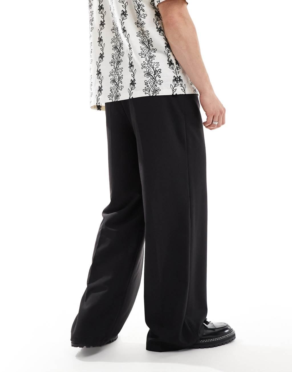 COLLUSION relaxed wide leg tailored pants in black Product Image