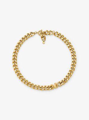 14K -Plated Brass Pavé Logo Curb Link Necklace Product Image