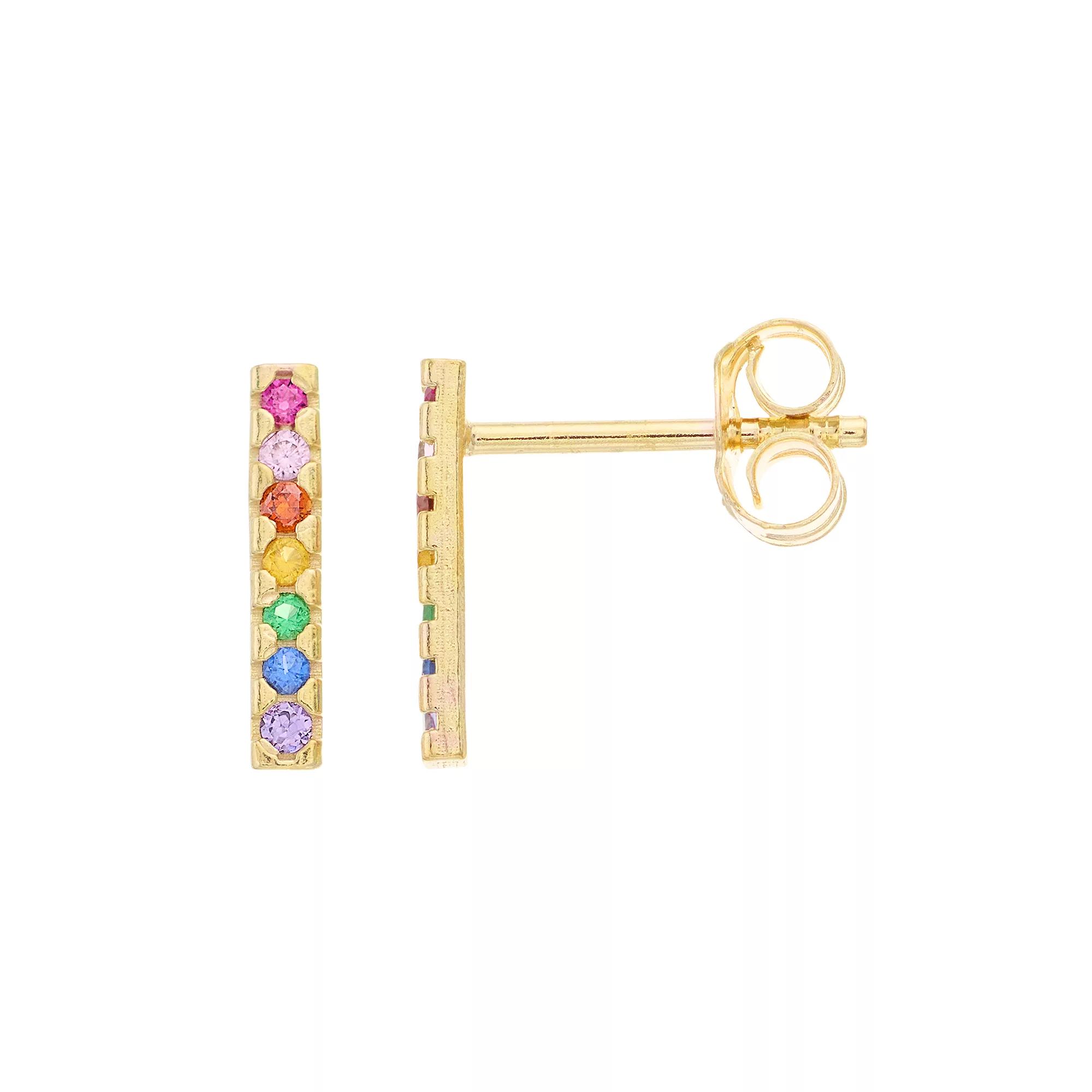 Au Naturale 14k Gold Rainbow Cubic Zirconia Bar Stud Earrings, Women's Product Image