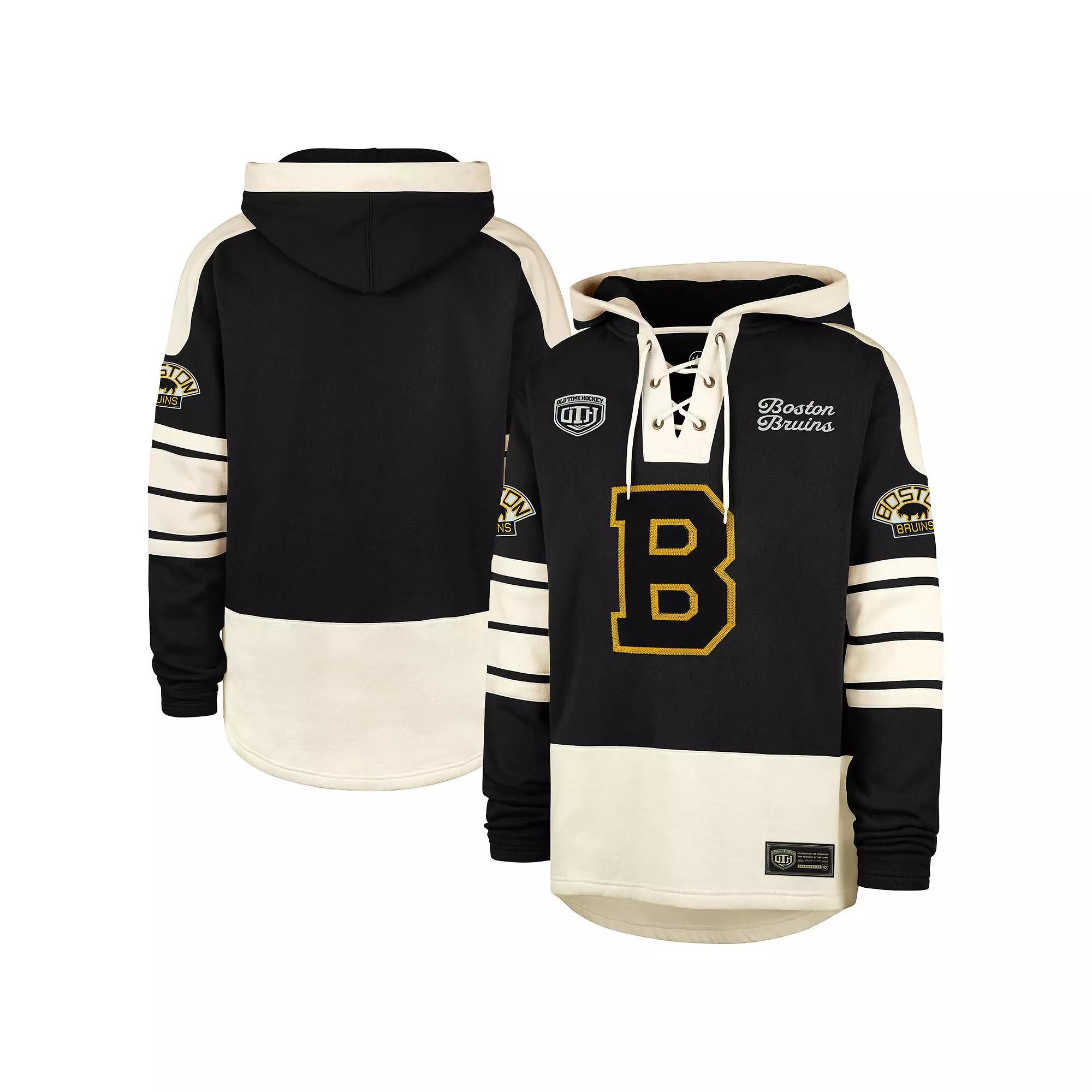 Men's '47 Black Boston Bruins Blue Line Heritage Lacer Pullover Hoodie,  Product Image