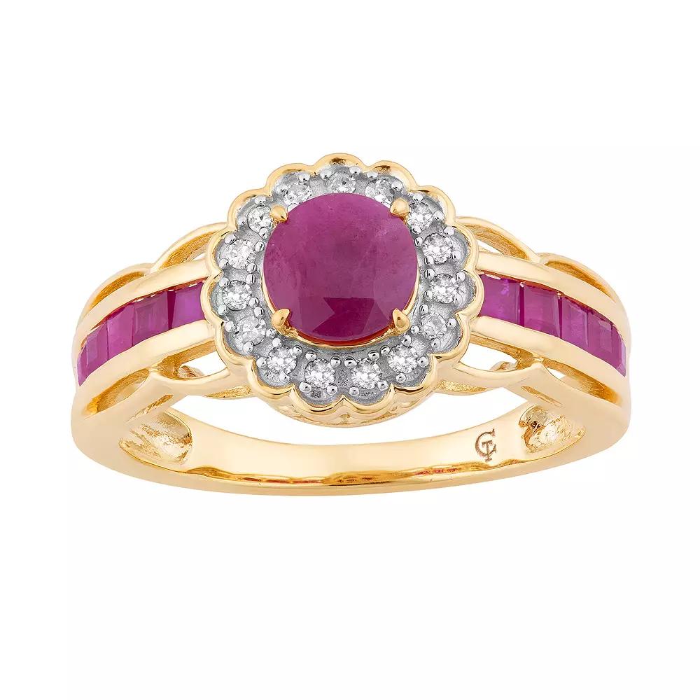 10k Gold Ruby & 1/8 Carat T.W. Diamond Tiered Flower Ring, Women's Product Image