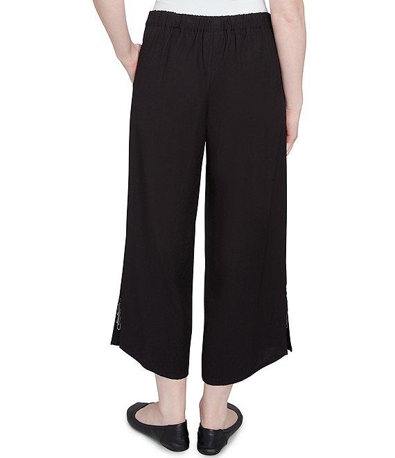 Ruby Rd. Embroidered Tropical Fern Wide Leg Pull-On Cropped Pants Product Image