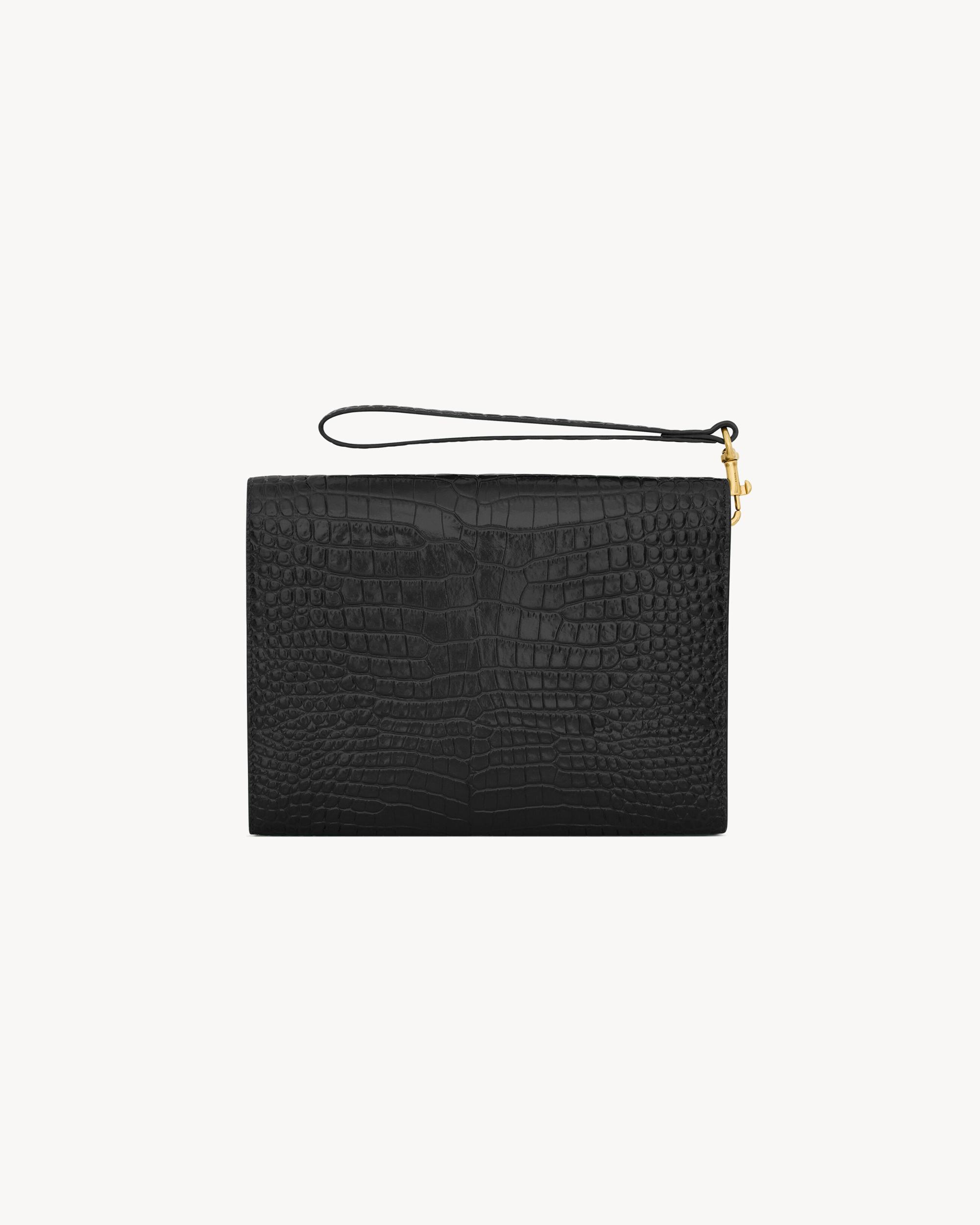 CASSANDRE flap pouch in crocodile-embossed shiny leather Product Image