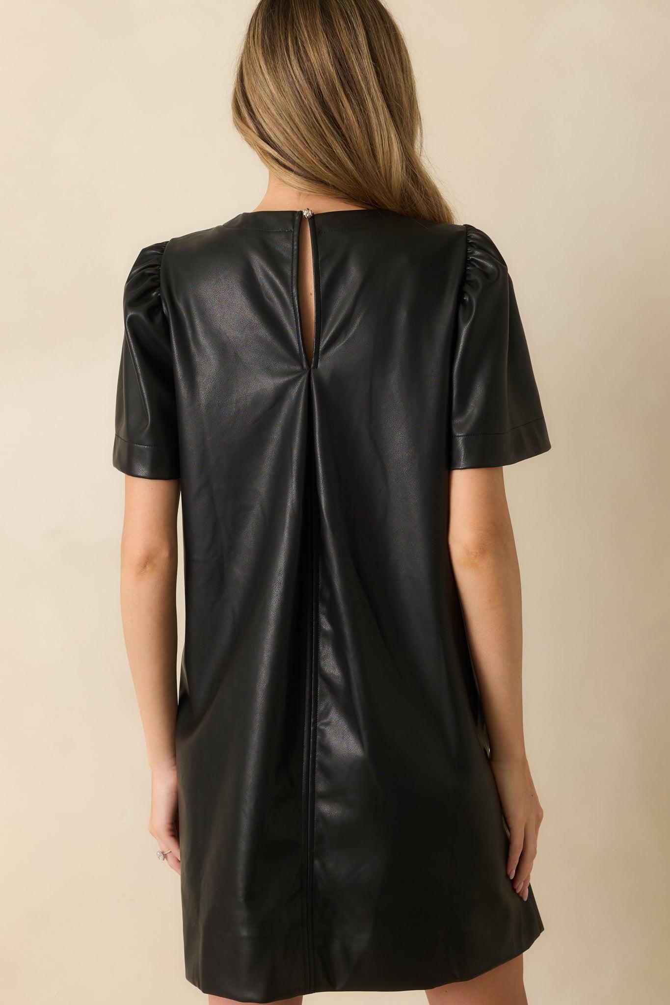 Rule Breaker Black Faux Leather Short Sleeve Mini Dress Product Image