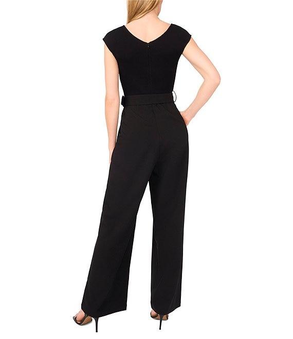 Ted Baker London Mixed Media V-Neck Cap Sleeve Straight Leg Belted Jumpsuit Product Image
