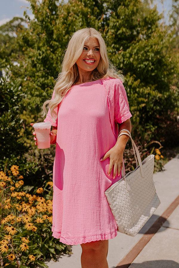 Sunday Mornings Eyelet Shift Dress in Bubblegum Pink Curves Product Image