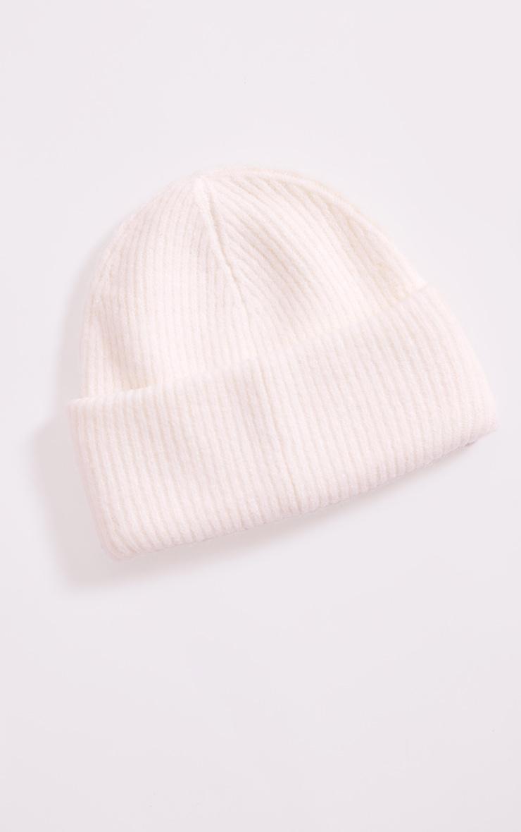 White Ribbed Knit Beanie Product Image