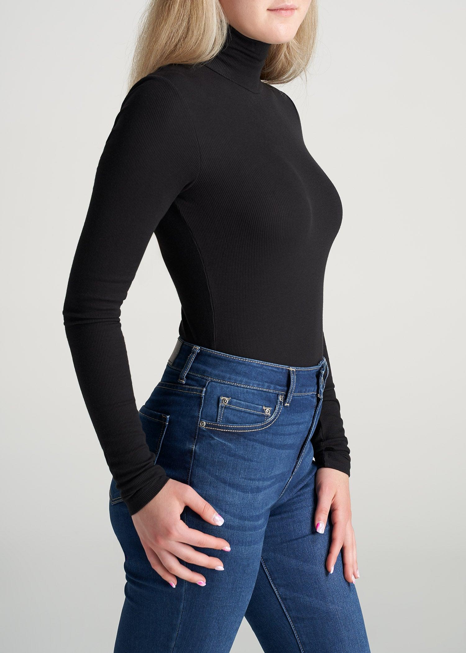 Fitted Long Sleeve Ribbed Turtleneck Tee for Tall Women in Black Female Product Image