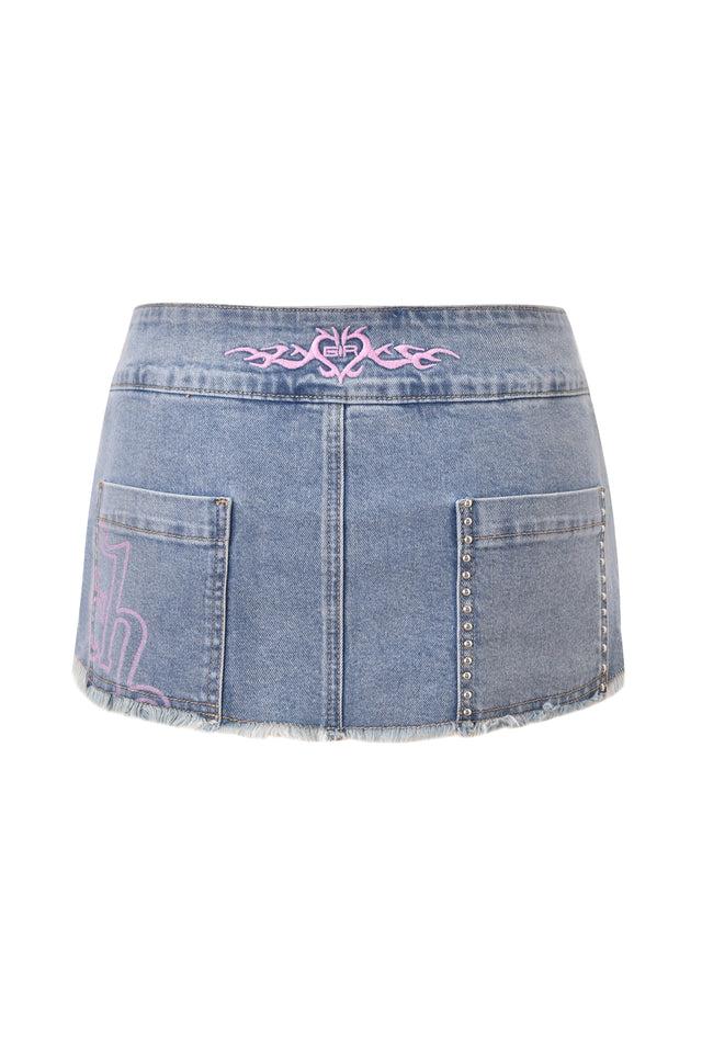 I.AM.GIA X VON DUTCH SYNDRA DENIM MINI SKORT - LIGHT WASH DENIM Product Image