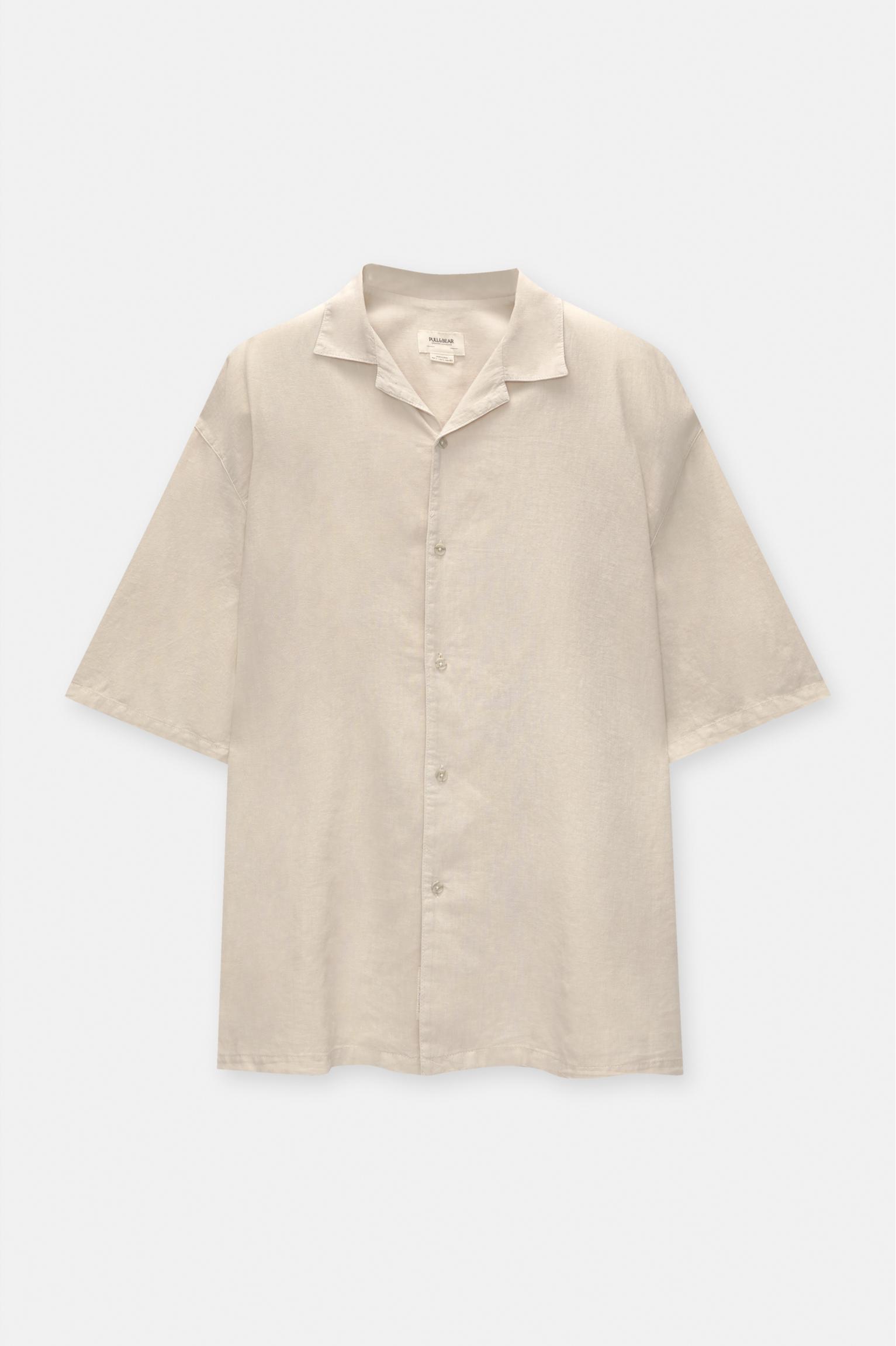 Basic short sleeve linen blend shirt Product Image