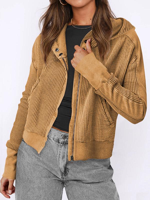 Hooded Long Sleeves Buttoned Pockets Split-Joint Zipper Hooded Outerwear Product Image