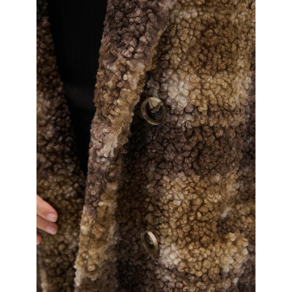 Plus Size Plaid Pocket Double Breasted Teddy Coat Women Tan Casual Pocket Ladies Dailywear Winter Coats BloomChic 12/L Product Image