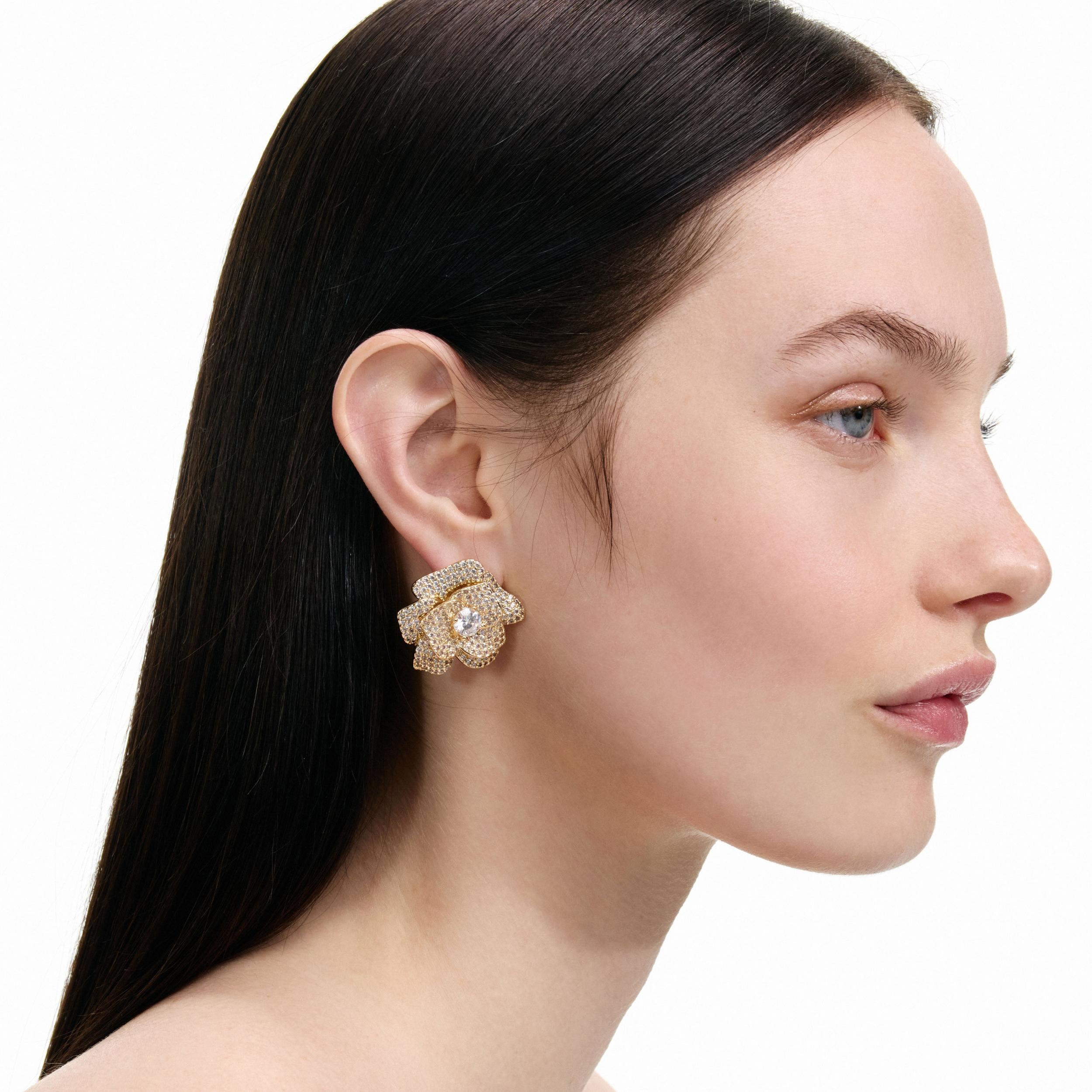 Gold Crystal Flower Earrings Product Image