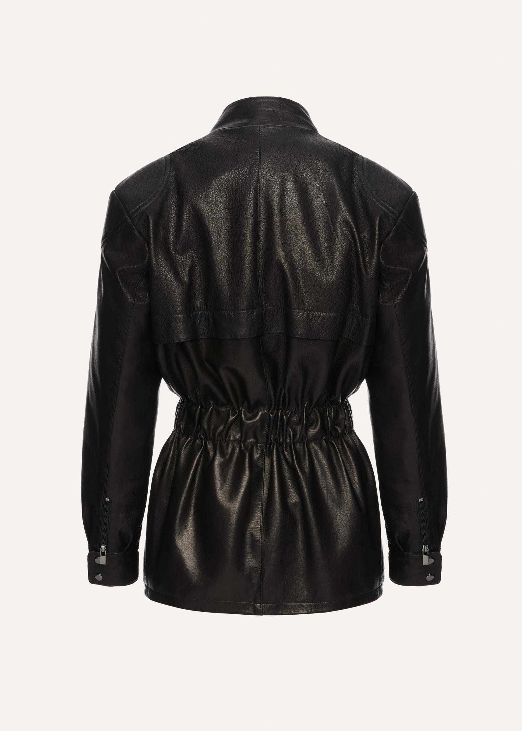 Belted utility jacket in black leather Product Image