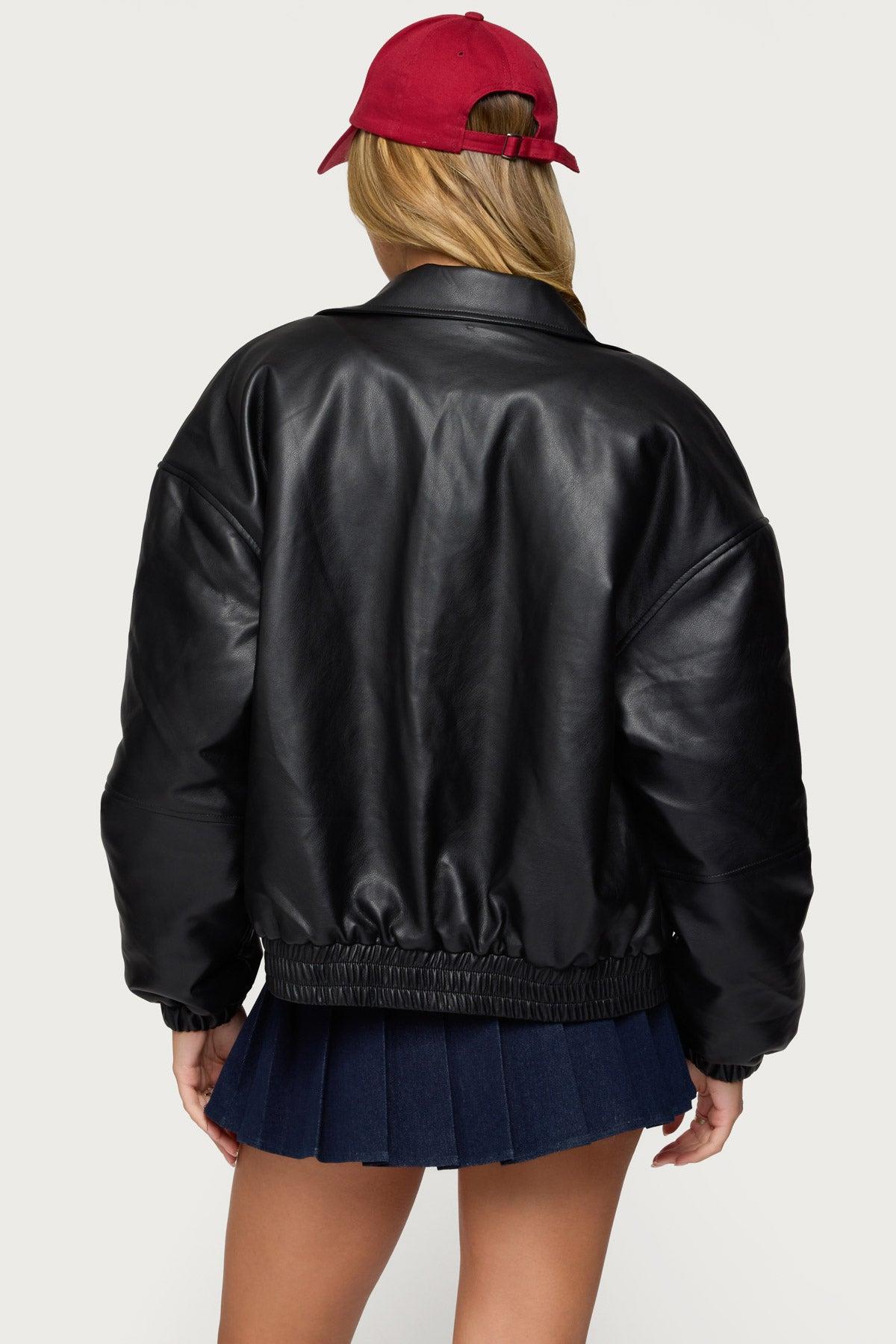 Halley Faux Leather Bomber Jacket Product Image