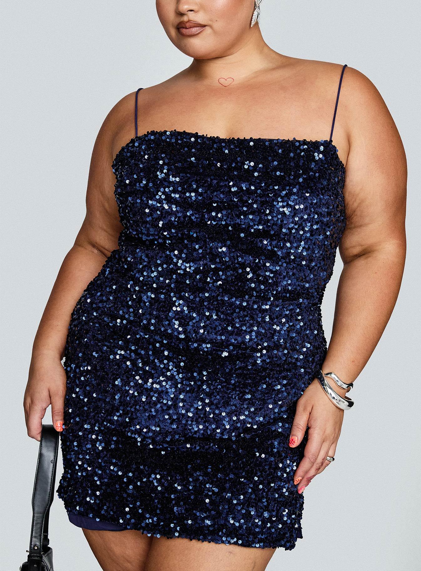 Layney Sequin Mini Dress Navy Curve Product Image