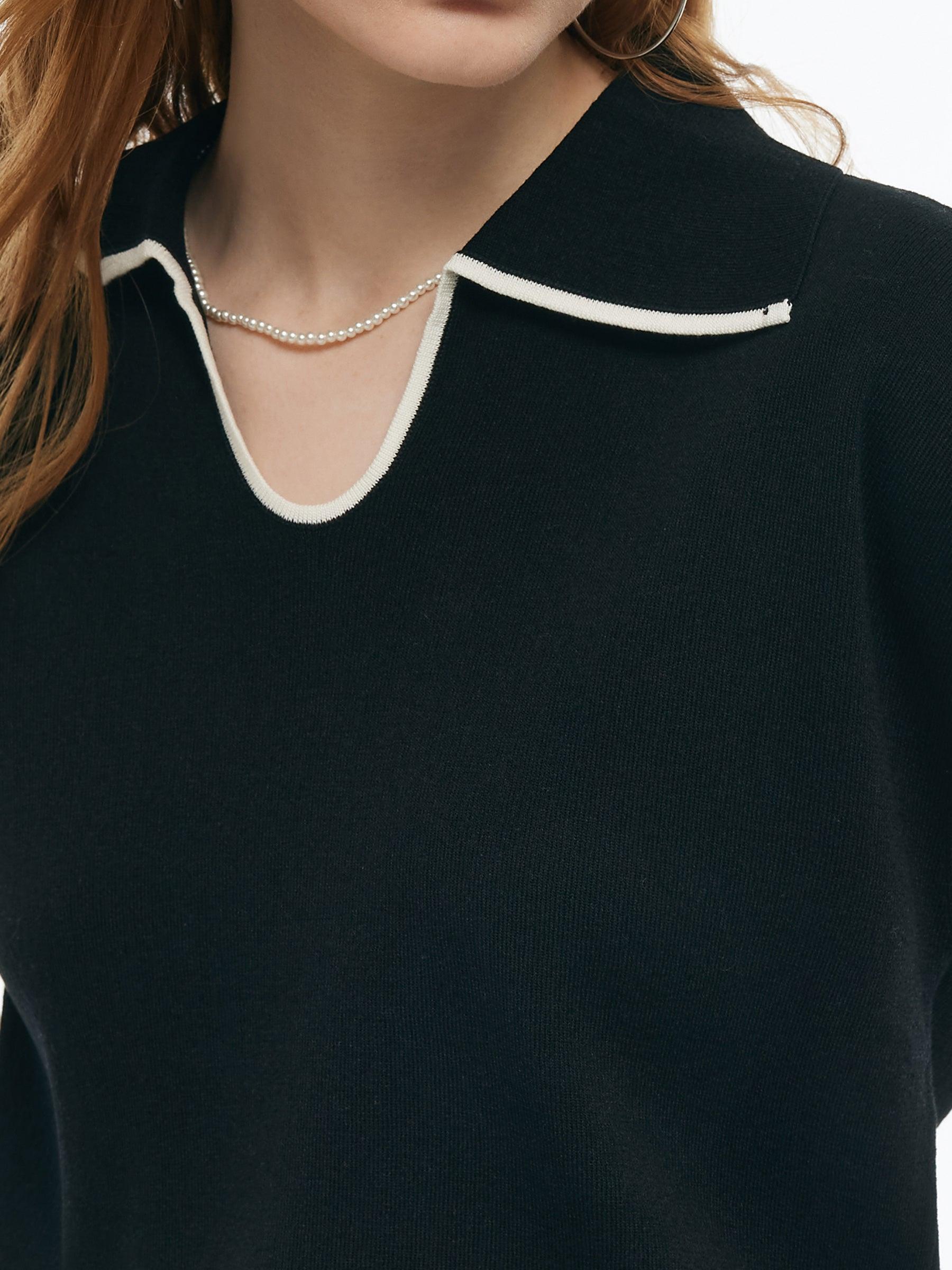 Tencel Blend Contrast Trim Women Knit Top Product Image