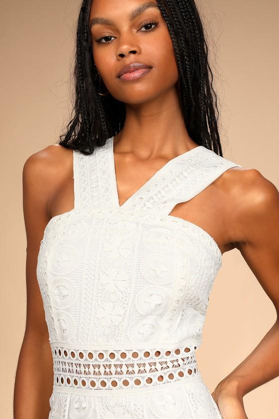 Cocktail Ready Ivory Crochet Lace Midi Dress Product Image