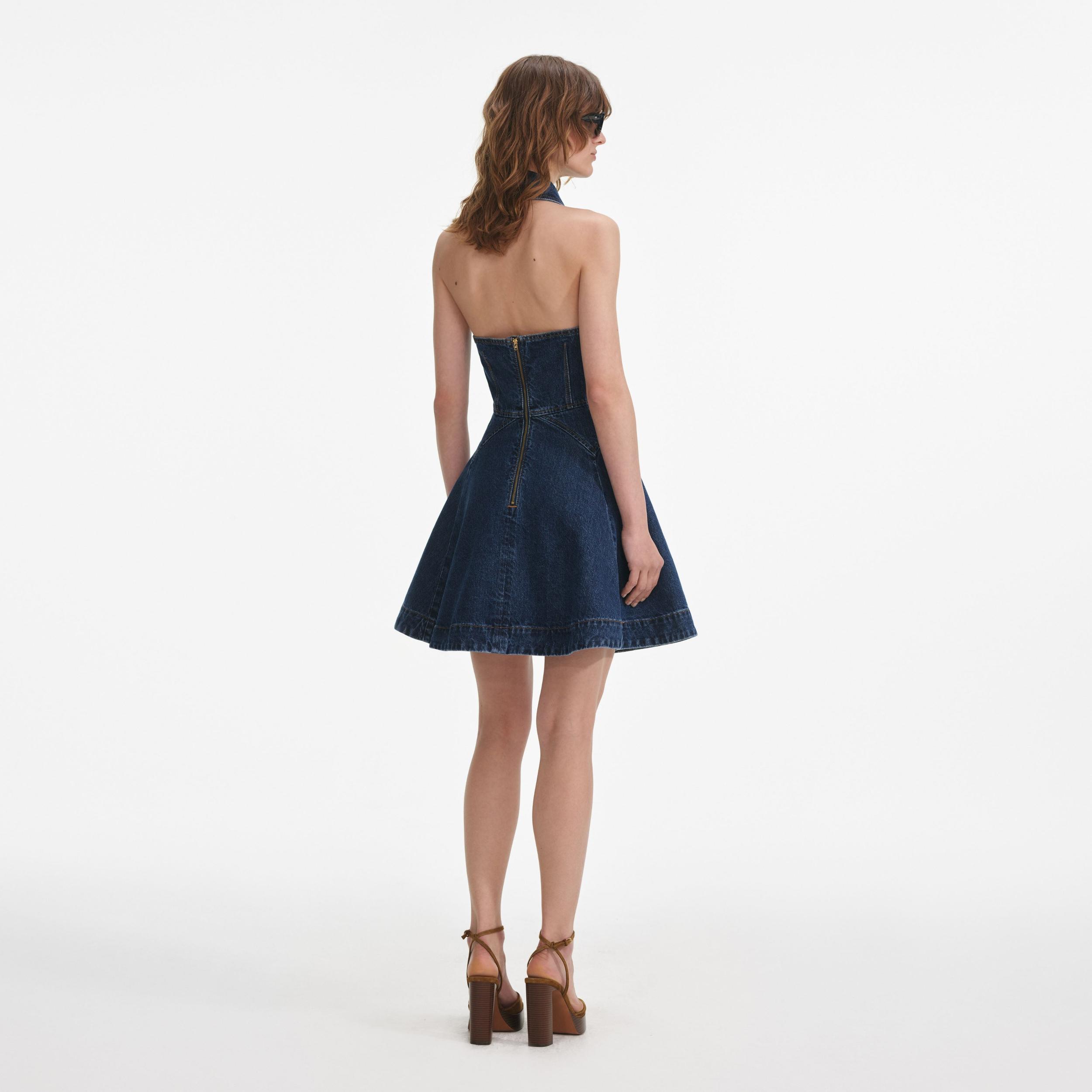 Denim Sleeveless Flared Mini Dress Product Image