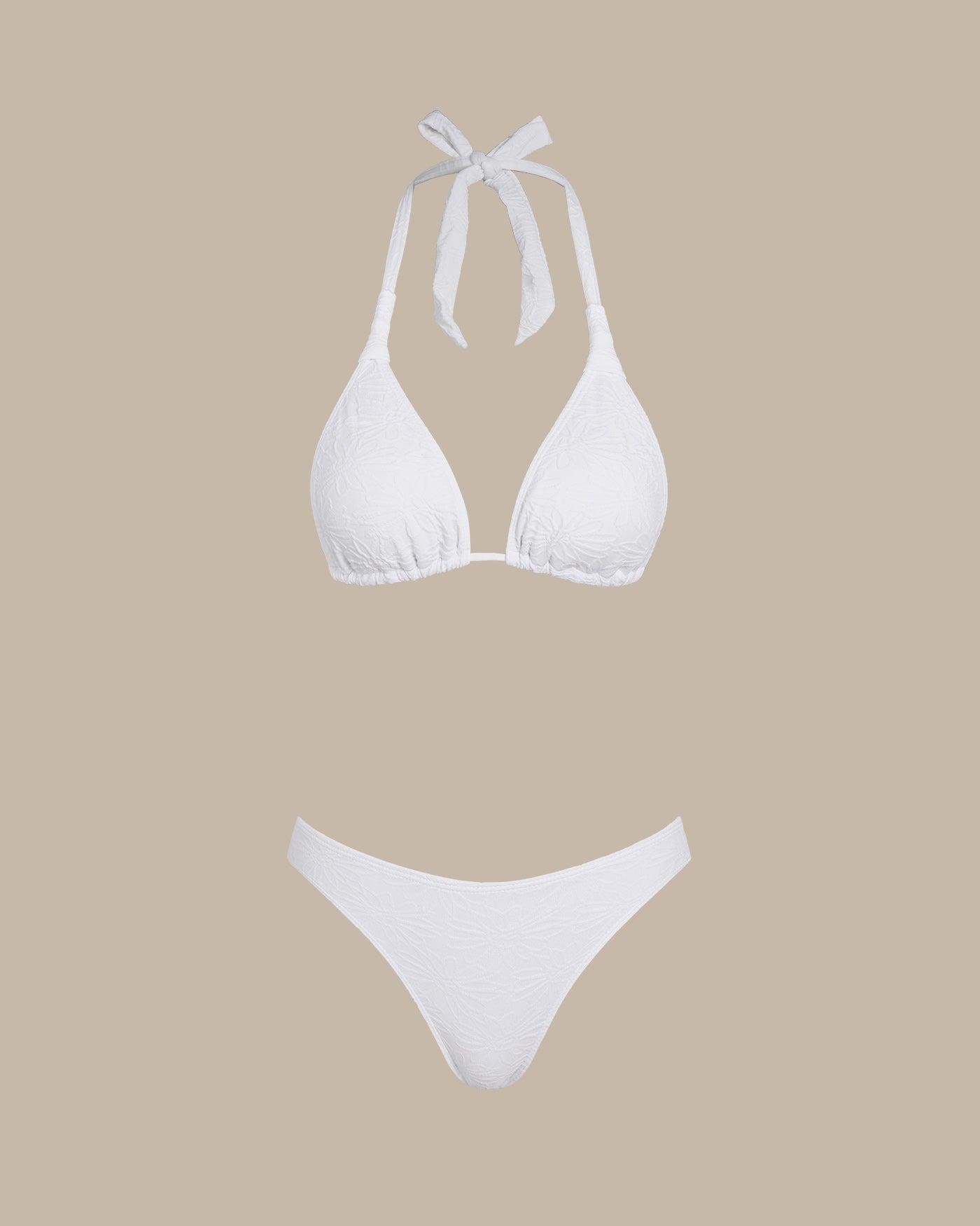 White Textured Halter Triangle Bikini Set Product Image