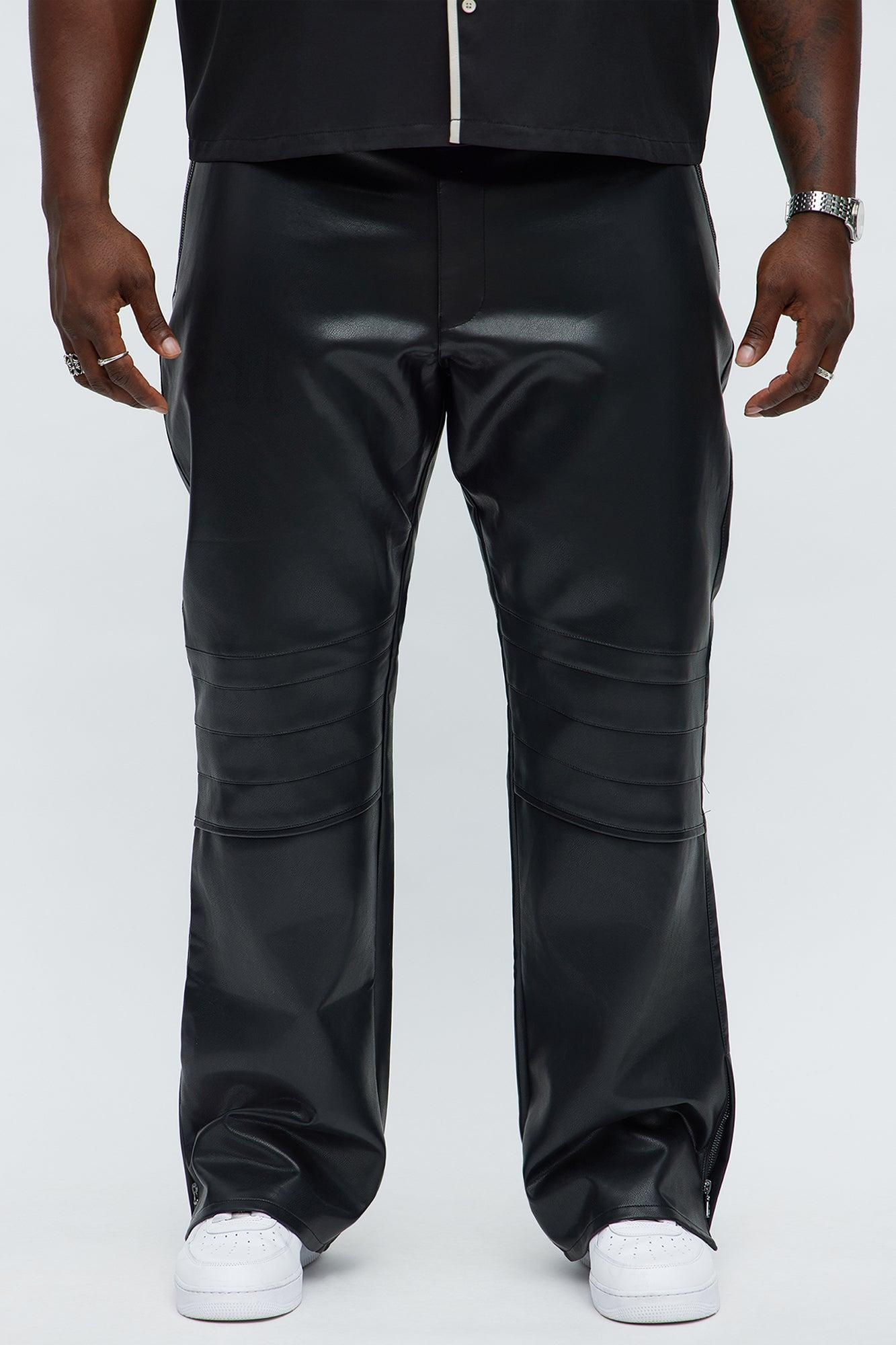 Slim Flare Zipper Pocket Faux Leather Pants - Black Male Product Image