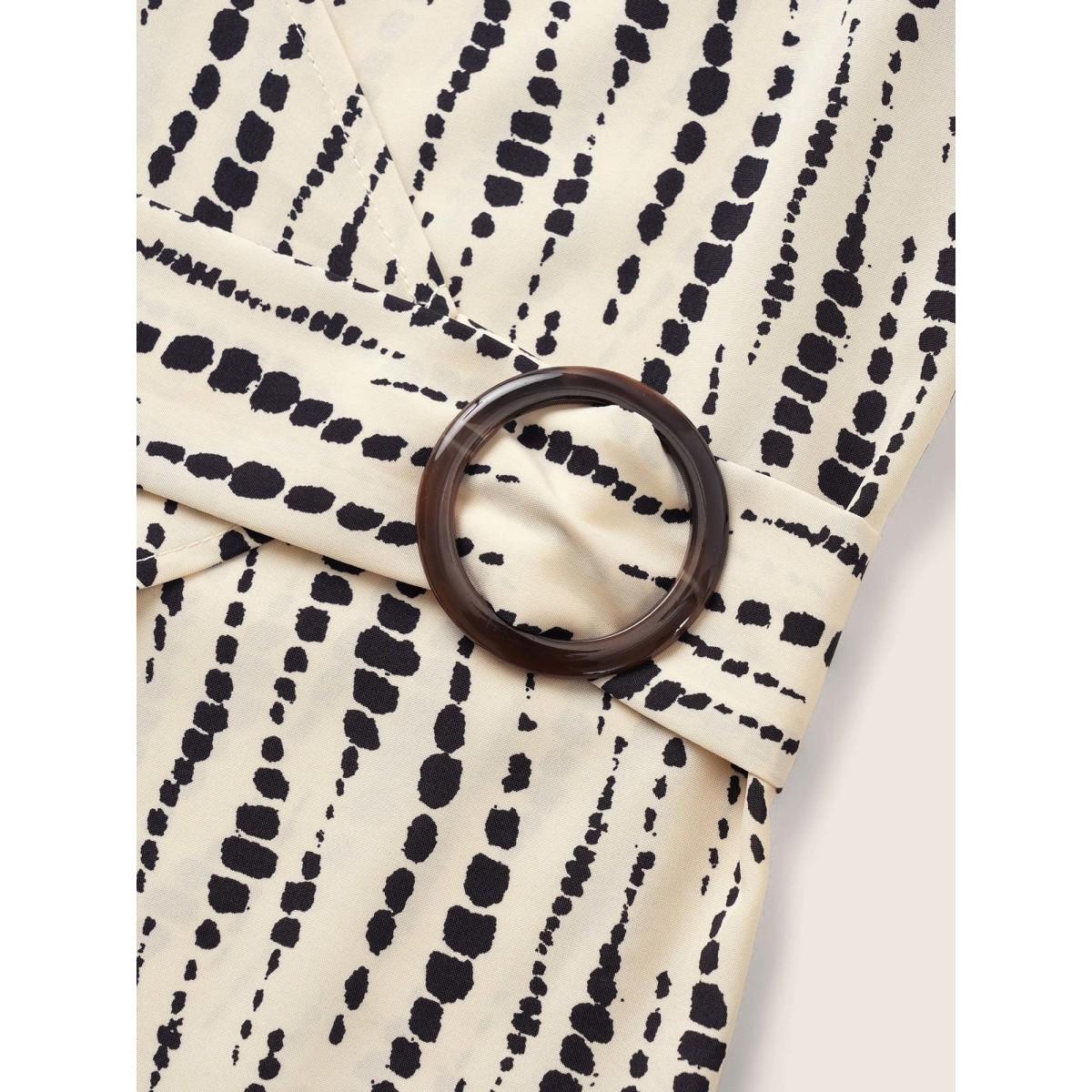 Plus Size Apricot Geometric Overlap Collar Buckle Detail Blouse Women At the Office Short sleeve Overlap Collar Work Blouses BloomChic 12/L Product Image