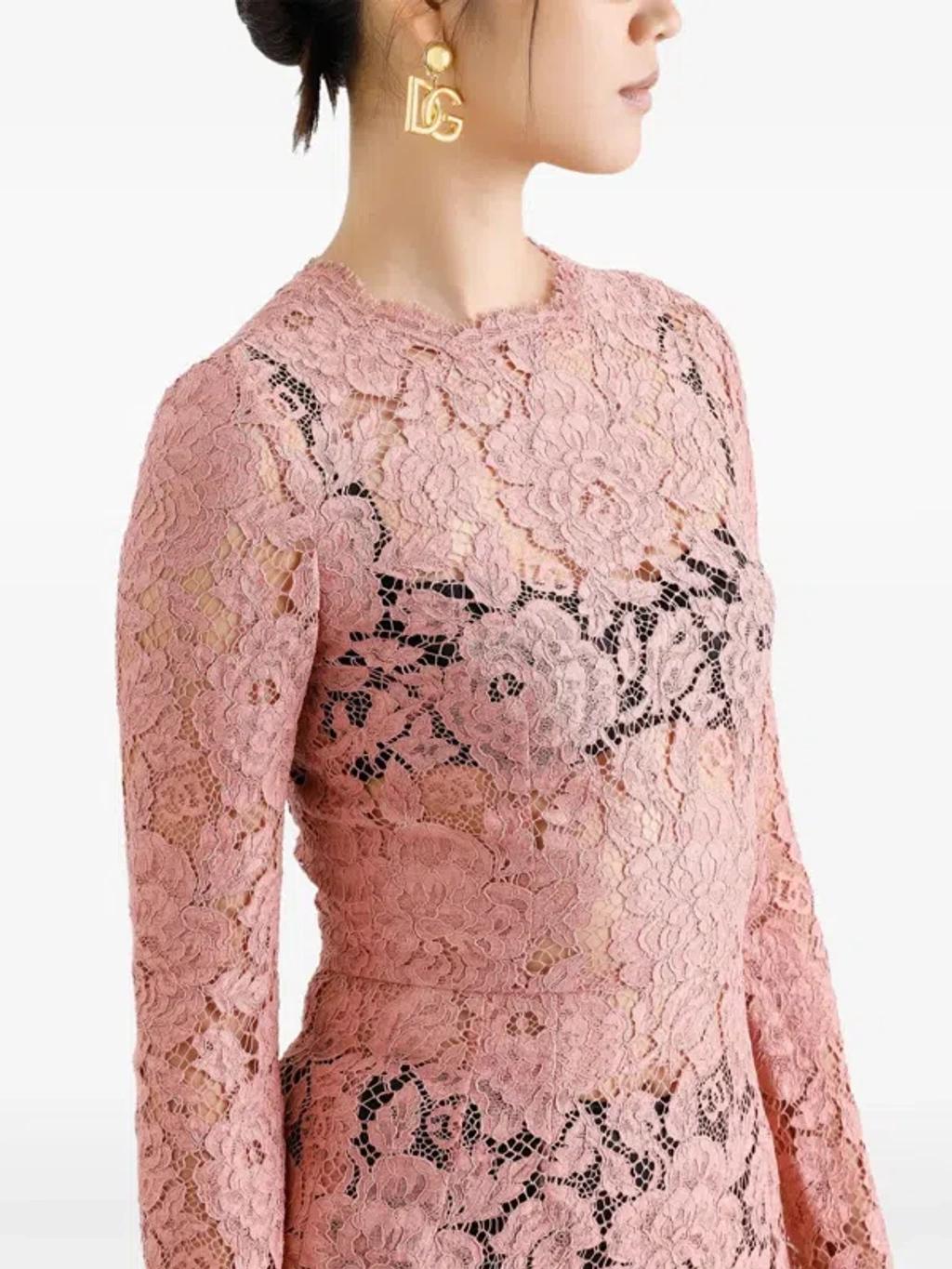 DOLCE & GABBANA Pink Lace Tube Longuette Dress Product Image
