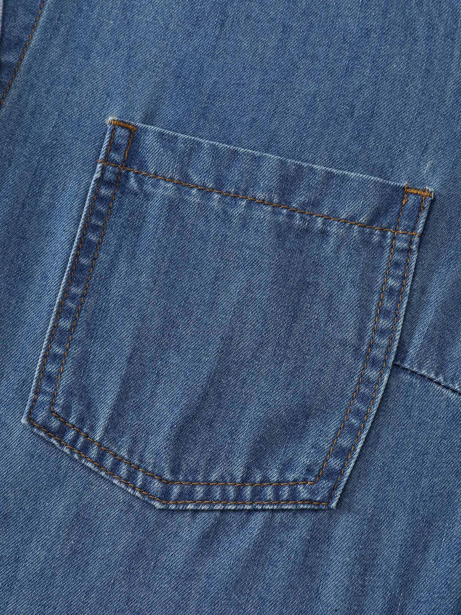 Button-Down Curvy Hem Denim Top Female Product Image