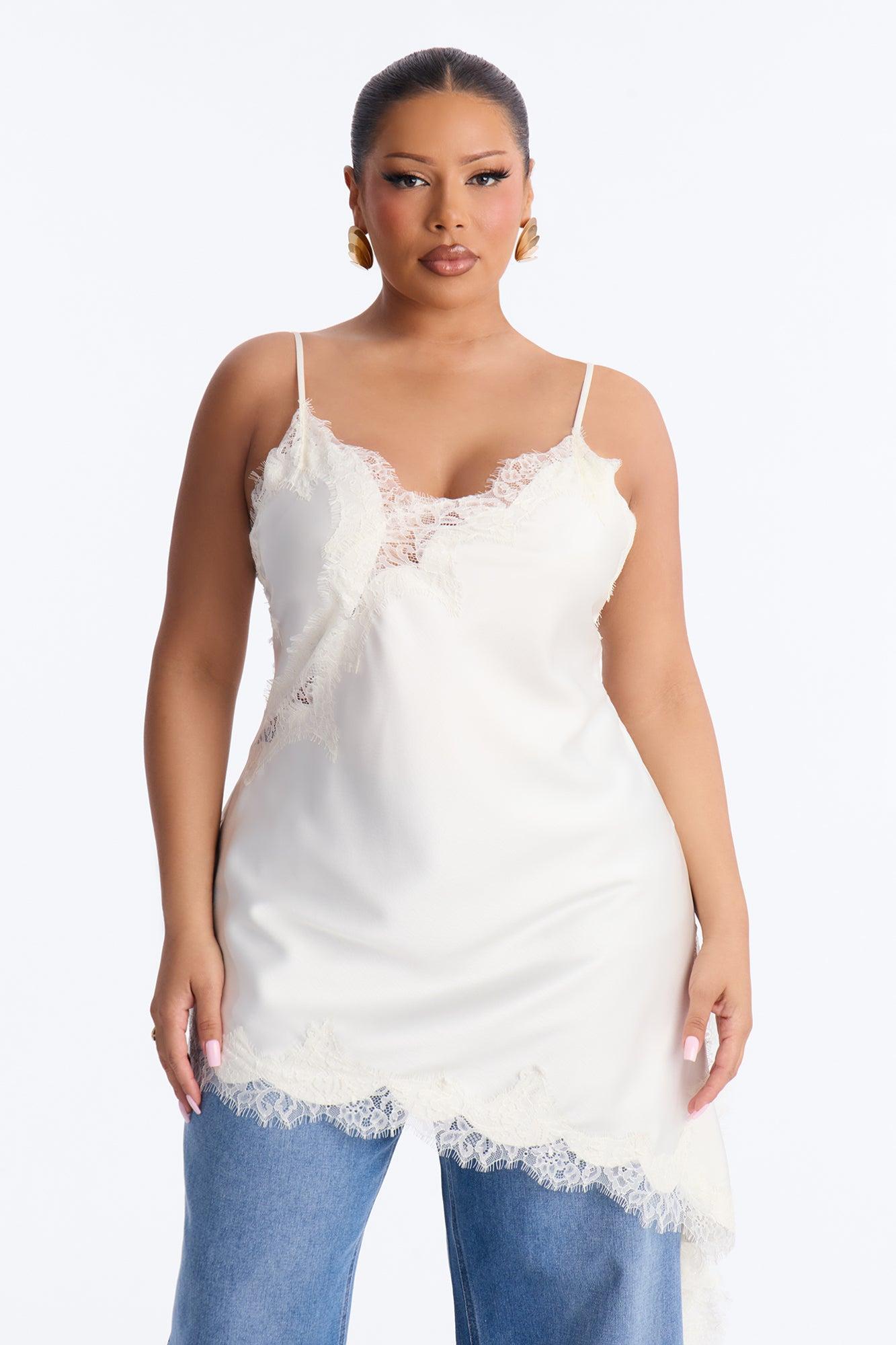 Taste Of Trouble Lace Trim Satin Top - Ivory Female Product Image