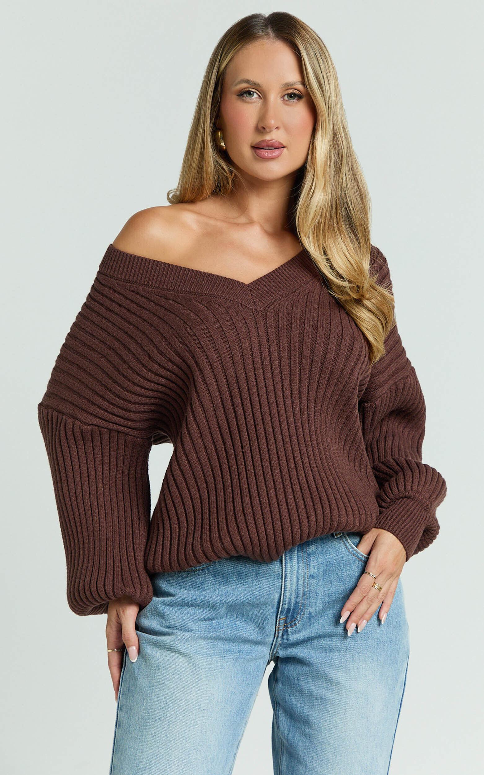 Kartia Jumper - V Neck Jumper in Chocolate Product Image