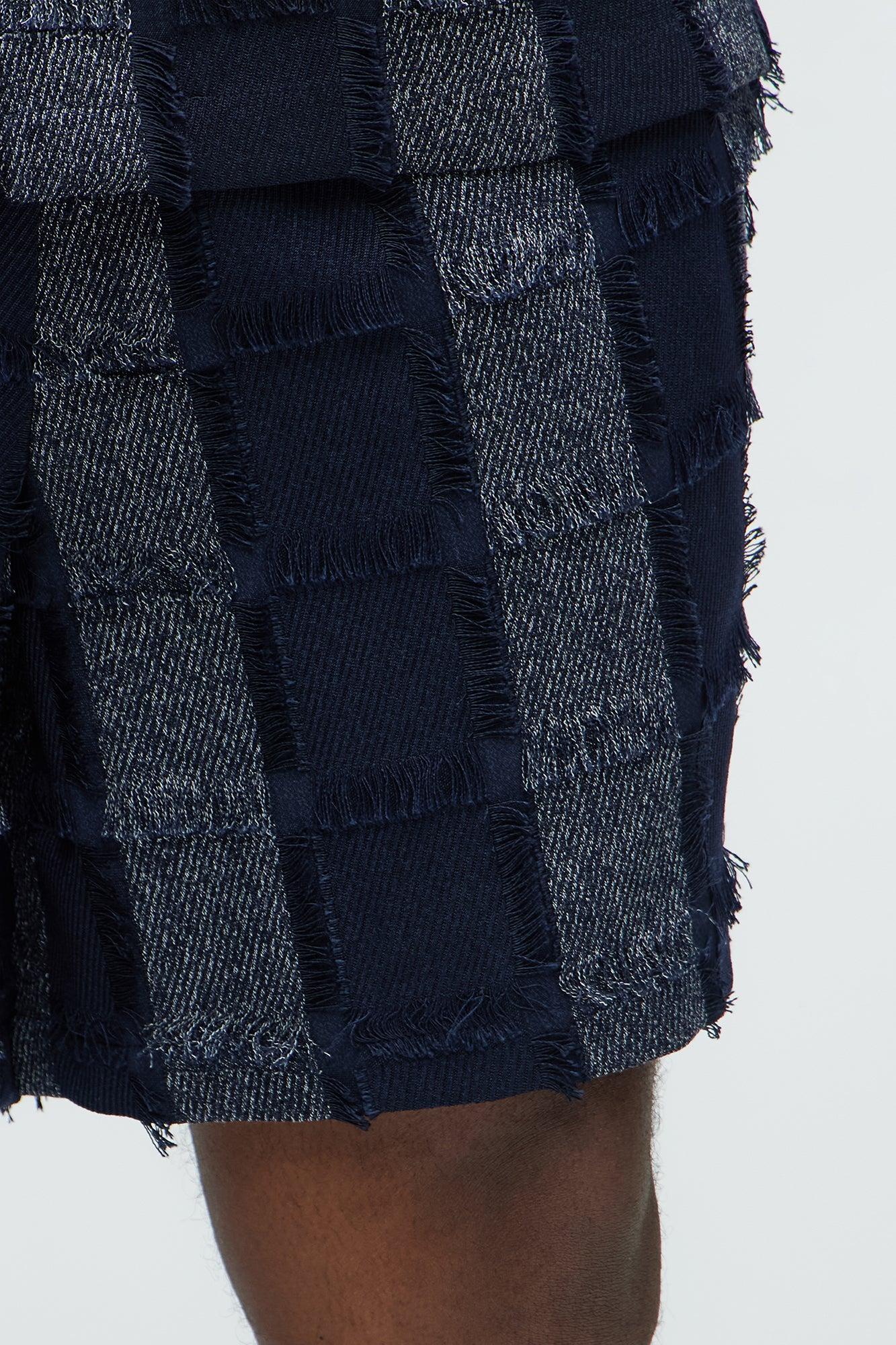 Fray Patchwork Like Shorts - Navy Product Image