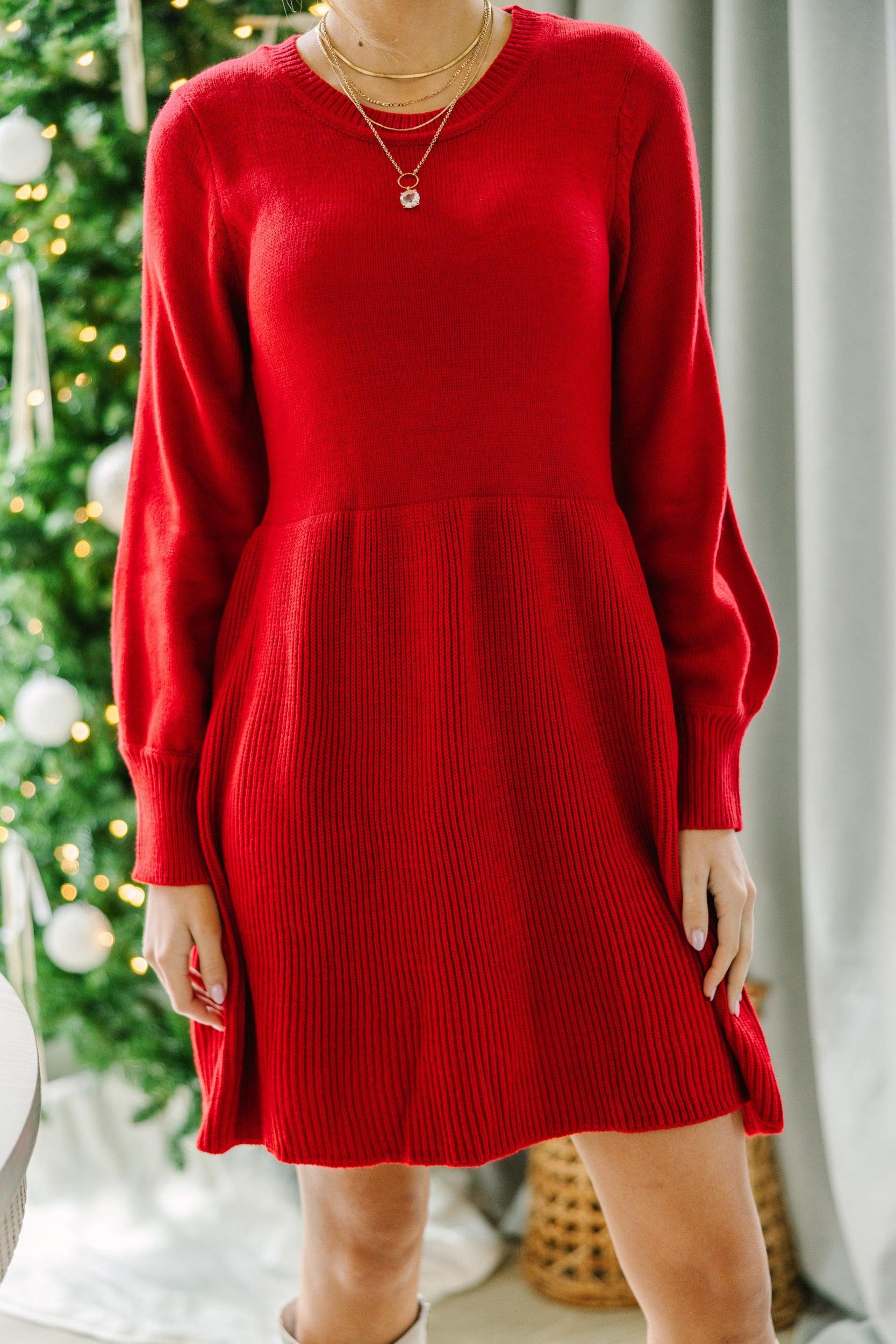 Catch Yourself Red Bubble Sleeve Sweater Dress Female Product Image