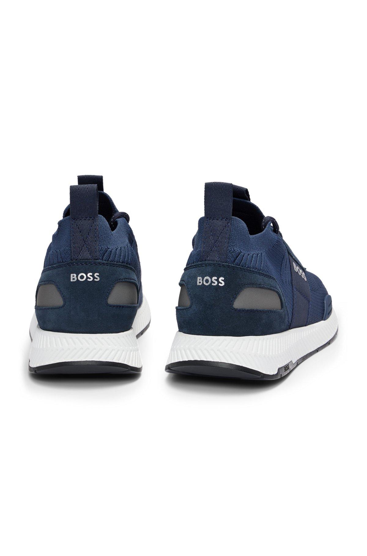 BOSS - Knitted-upper trainers with branding and suede trims - Dark Blue Product Image