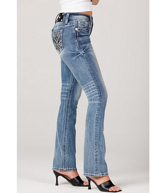 Miss Me Mid Rise Bootcut Fleur-De-Lis Pocketed Jeans Product Image