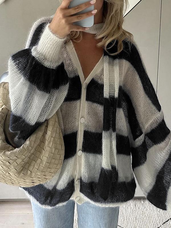 Striped Scarf Sweater Cardigan Product Image