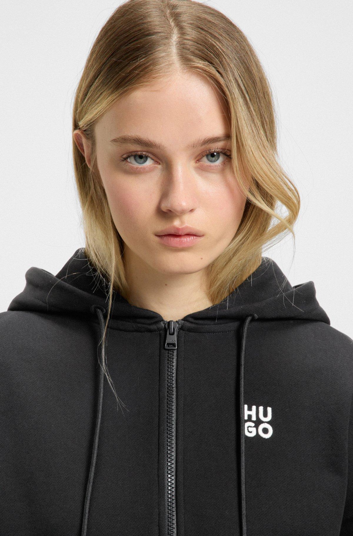 Cotton-terry zip-up hoodie with embroidered stacked logo Product Image
