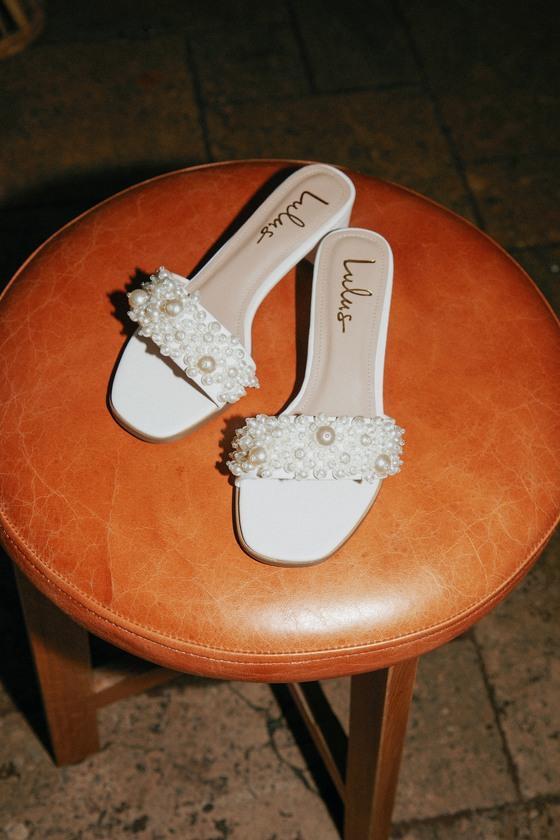 Adelaide White Pearl High Heel Slide Sandals Product Image