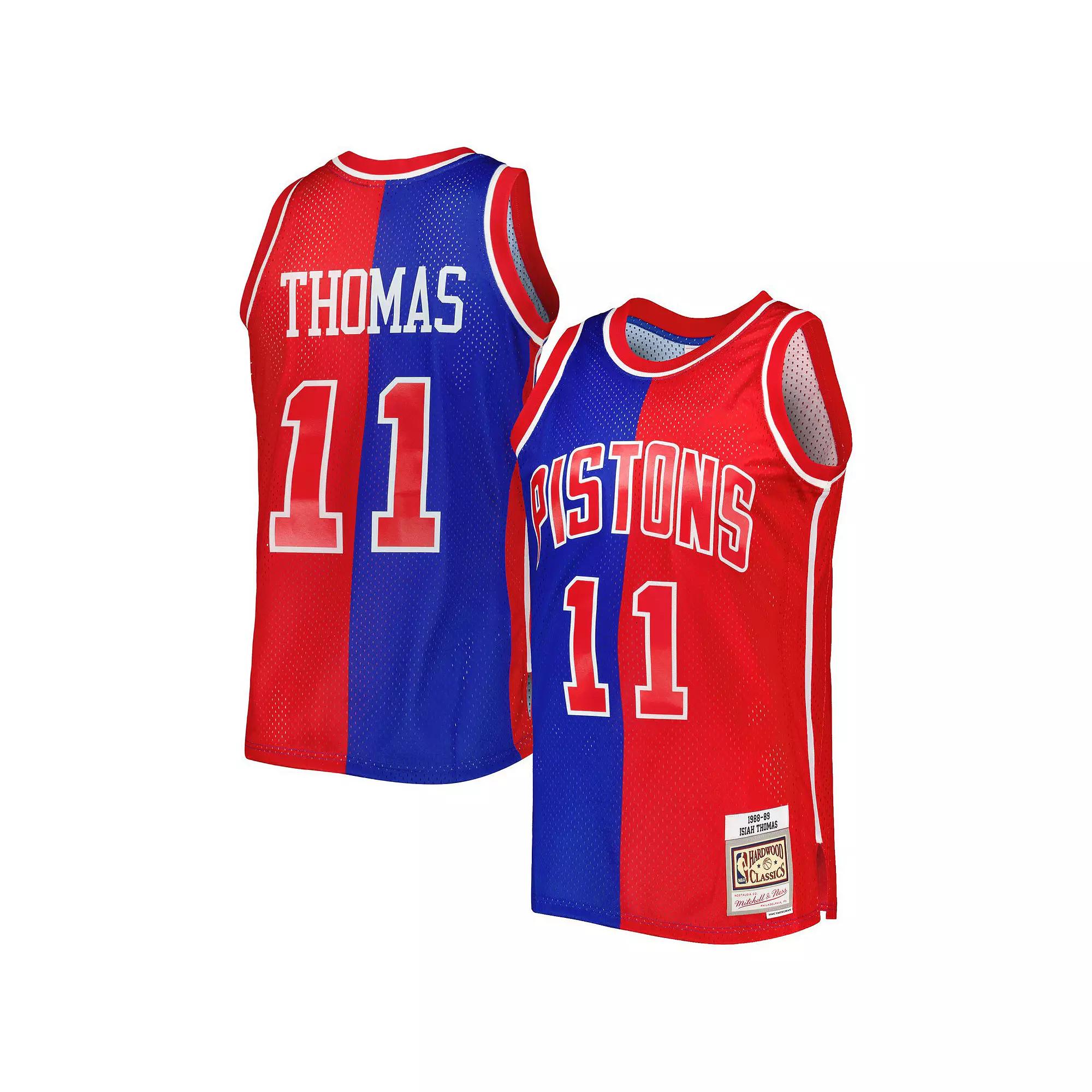 Men's Mitchell & Ness Isiah Thomas Blue/Red Detroit Pistons Hardwood Classics 1988-89 Split Swingman Jersey, Size: Large, Pis Blue Product Image