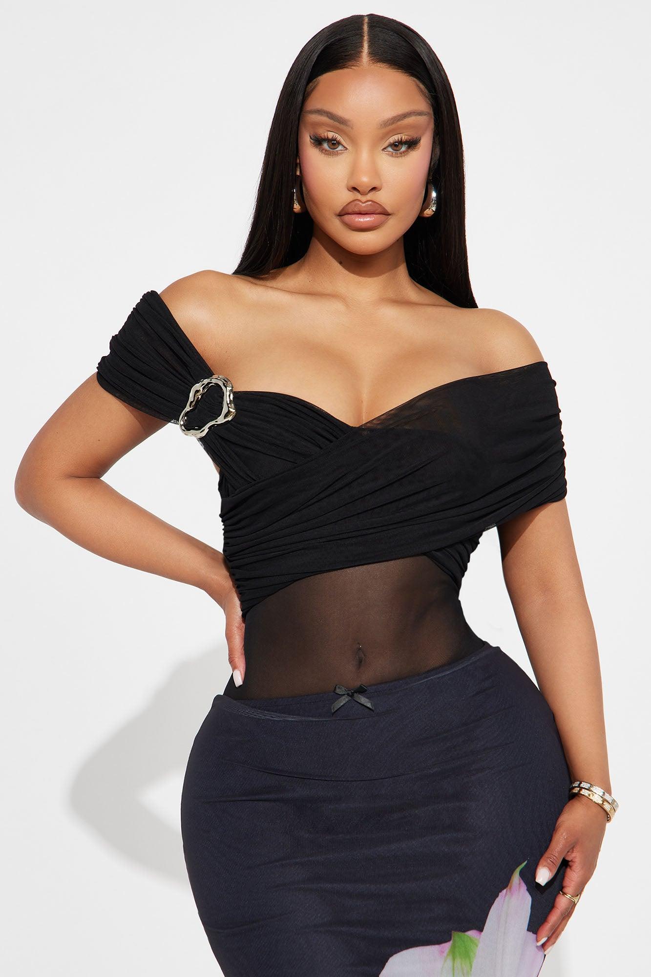 Captivating Ruched Off Shoulder Bodysuit - Black Female Product Image