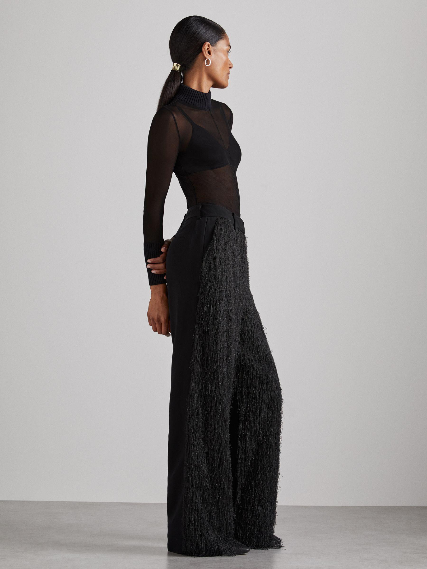 Atelier Fringed Crepe Trousers in Black Product Image