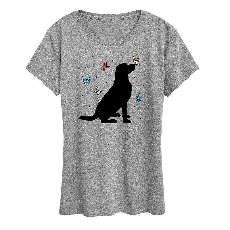 Womens Dog And Butterflies Graphic Tee, Girls Product Image