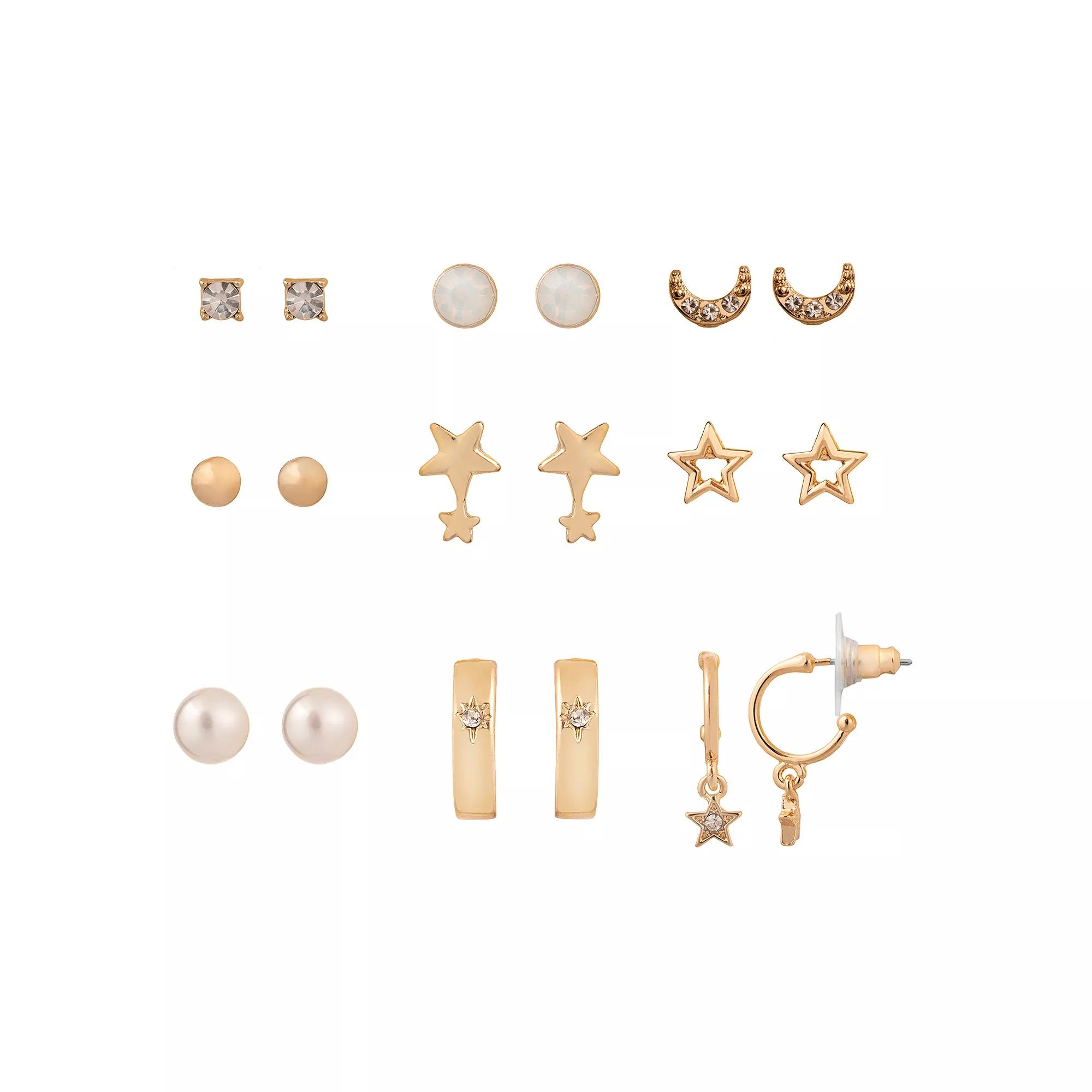 LC Lauren Conrad Celestial & Pearl Nickel Free Earrings Set, Women's, Gold Tone Product Image