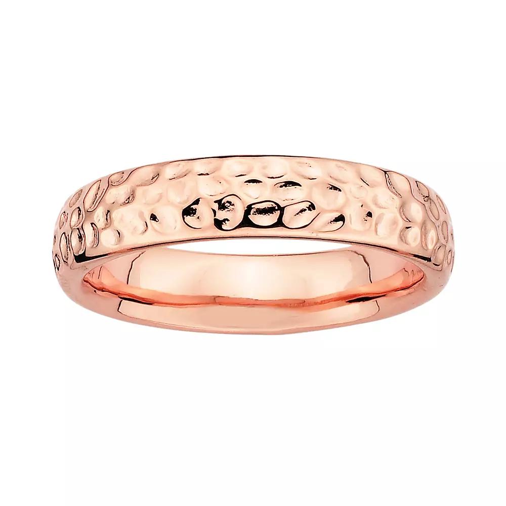 Stacks & Stones 18k Rose Gold Over Silver Hammered Stack Ring, Women's, Size: 5, Pink Product Image