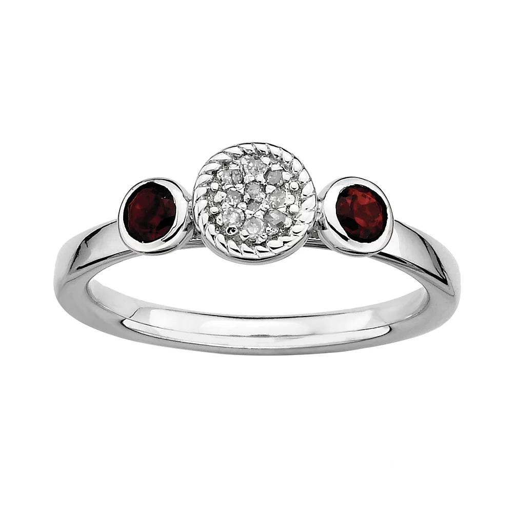 Stacks & Stones Sterling Sterling Silver Garnet & Diamond Accent Stack Ring, Women's, Size: 5, Red Product Image