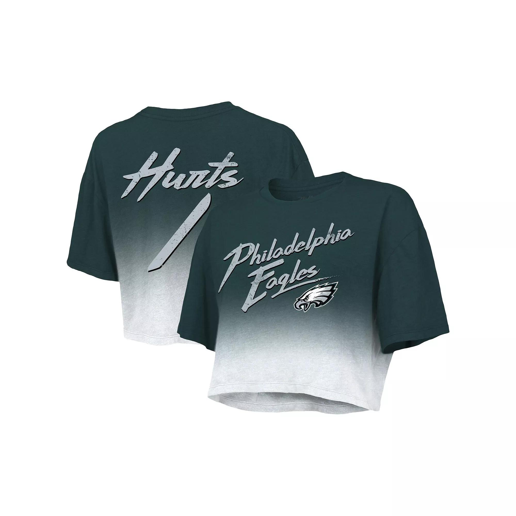 Women's Majestic Threads Jalen Hurts Green/White Philadelphia Eagles Drip-Dye Player Name & Number Tri-Blend Crop T-Shirt, Size: Large Product Image