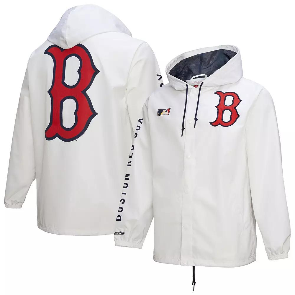 Men's Mitchell & Ness White Boston Red Sox Vintage Full-Snap Hooded Coaches Jacket, Size: XL Product Image