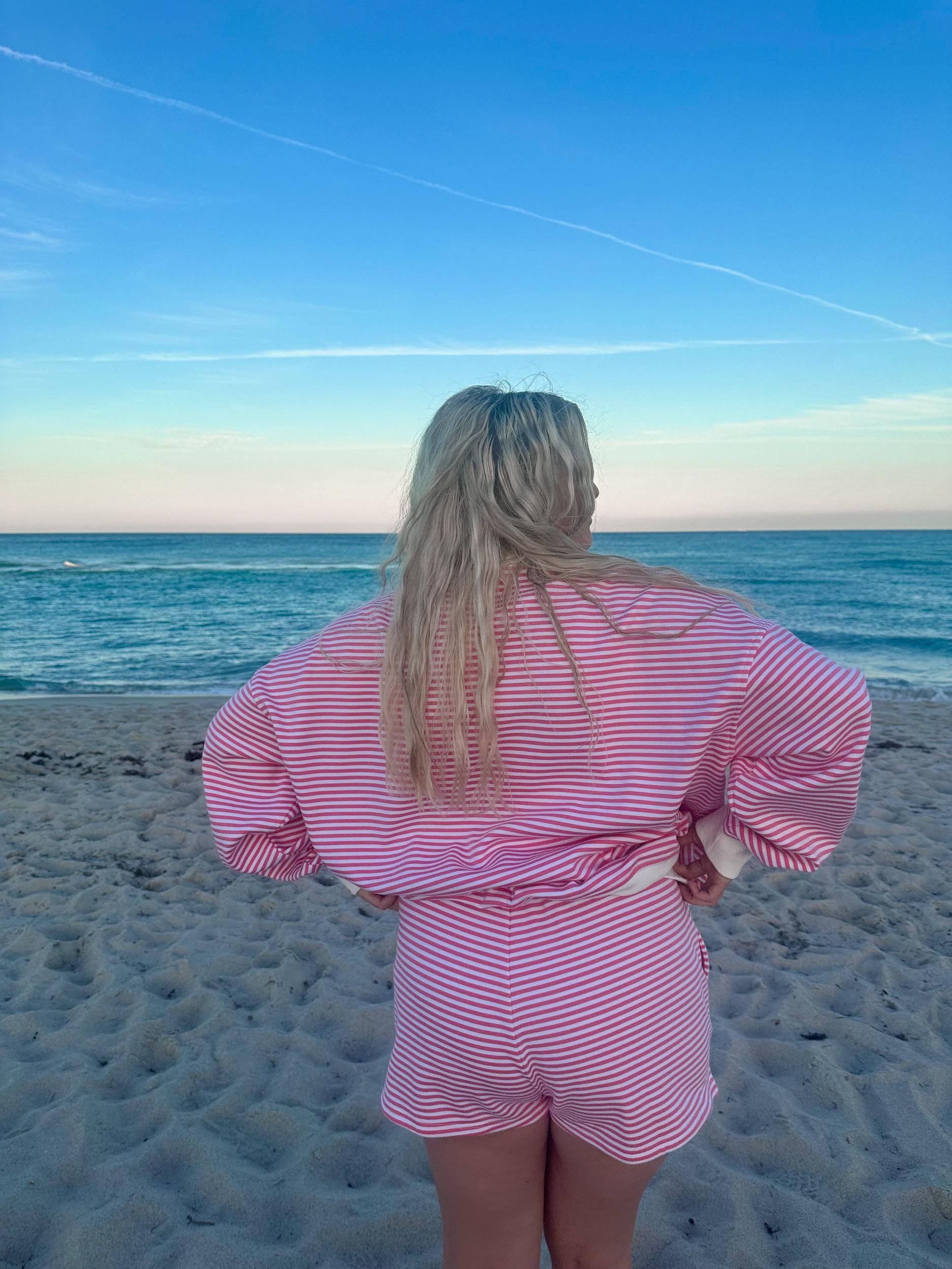 Dark Pink and White Big Striped Shorts Product Image