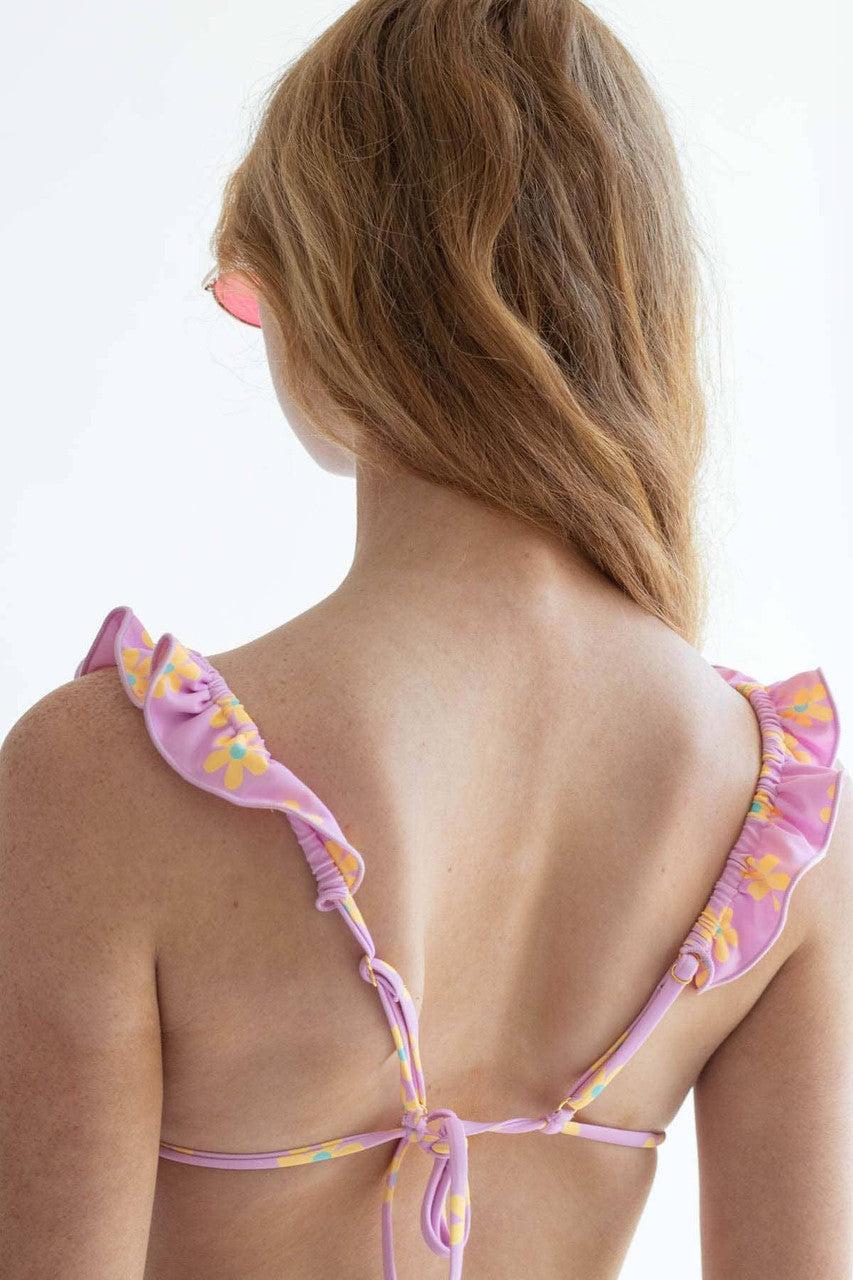 Pink Frilled Daisy String Bikini Top Product Image